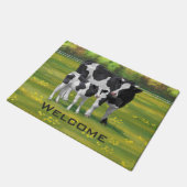 Paillasson Vache Holstein et veau mignon en pâturage d'été (Incliné)