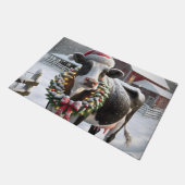 Paillasson Vache Holstein portant une couronne de Noël (Incliné)