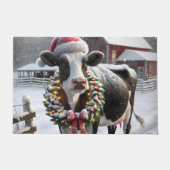 Paillasson Vache Holstein portant une couronne de Noël (Devant)
