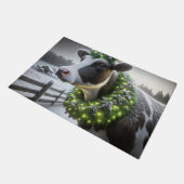 Paillasson Vache Holstein portant une couronne de Noël (Incliné)