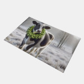 Paillasson Vache Holstein portant une couronne de Noël (Incliné)