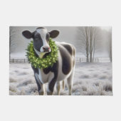 Paillasson Vache Holstein portant une couronne de Noël (Devant)