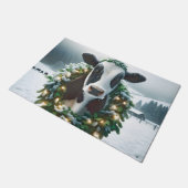 Paillasson Vache Holstein portant une couronne de Noël (Incliné)