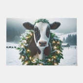 Paillasson Vache Holstein portant une couronne de Noël (Devant)