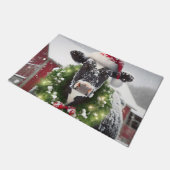 Paillasson Vache Holstein portant une couronne de Noël (Incliné)