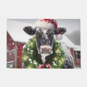 Paillasson Vache Holstein portant une couronne de Noël (Devant)