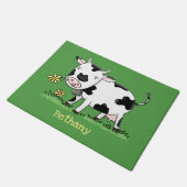 Paillasson Vache mignonne en vert dessin animé sur le terrain (Incliné)