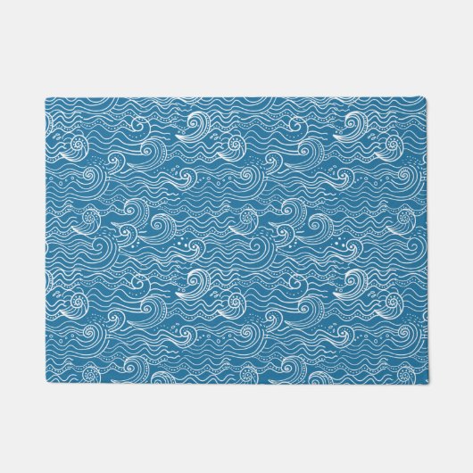 Paillasson Vagues océaniques bleues et blanches (Devant)