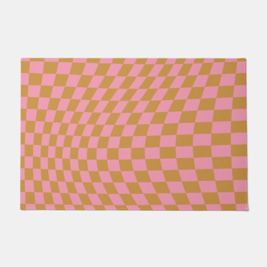 Paillasson Vérifier Pink Mustard À damiers Motif Checkerboard (Devant)