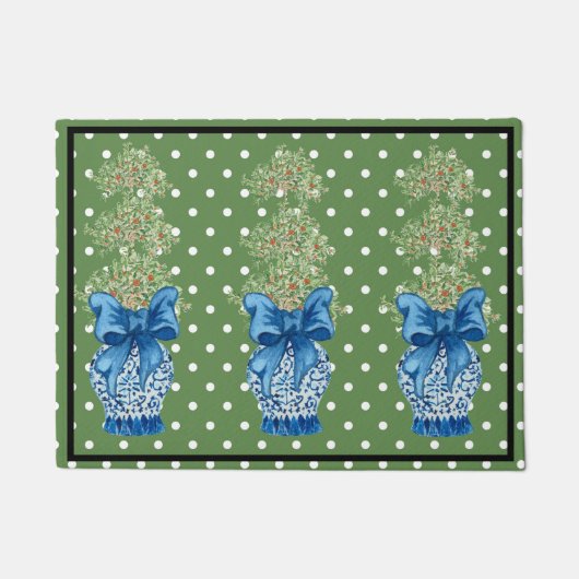 Paillasson Vert bleu Chinoiserie Orange Topior mat (Devant)
