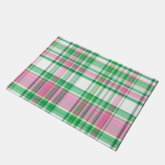 Paillasson Vert émeraude, Rose Chaud, Madras blanc Preppy Pla (Incliné)