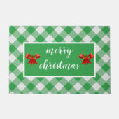 Paillasson Vert En vichy Motif Joyeux Noël personnalisé (Devant)
