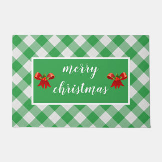 Paillasson Vert En vichy Motif Joyeux Noël personnalisé