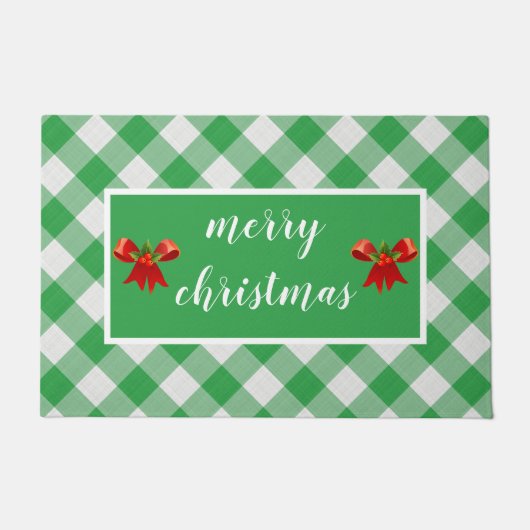 Paillasson Vert En vichy Motif Joyeux Noël personnalisé (Devant)