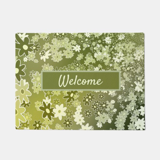 Paillasson Vert Floral Design Bienvenue Personnaliser le mat  (Devant)