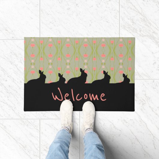 Paillasson Vert Gris Avec Silhouettes De Lapin (Intérieur)