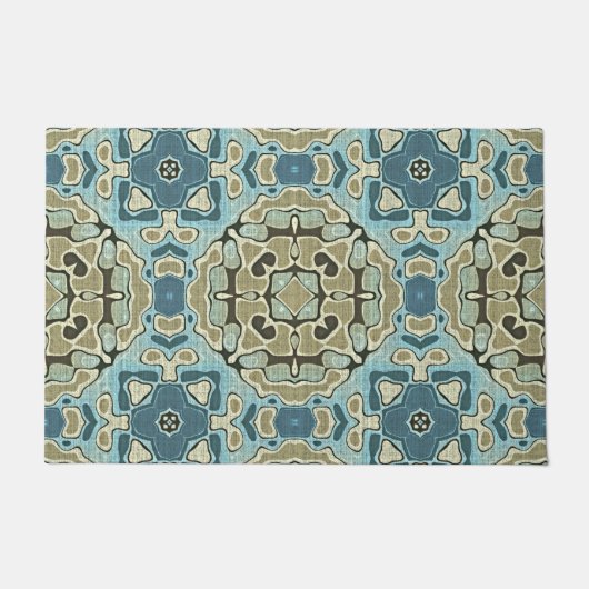 Paillasson Vert gris Turquoise bleu ocre Hip Bohême Bali Art (Devant)