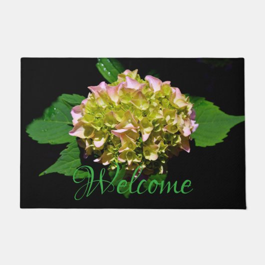 Paillasson Vert jaune rose Hydrangea rose fleur jaune rose (Devant)
