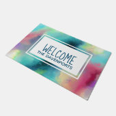 Paillasson Vert moderne et espace rouge Nebula Aquarelle Bien (Incliné)