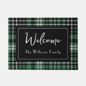 Paillasson Vert Plaid Bienvenue Monogramme Nom de famille Doo (Devant)