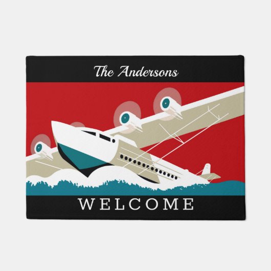 Paillasson Vintage 1936 Poster de voyage Plane d'art, Noir (Devant)