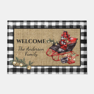 Paillasson Vintage Black Sleigh Packages Black Check Burlap