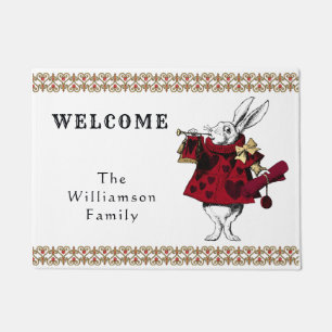Paillasson Vintage Coeurs de lapin blanc Bienvenue
