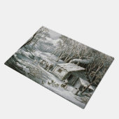 Paillasson Vintage Currier & Ives Journal Cabine Noël (Incliné)