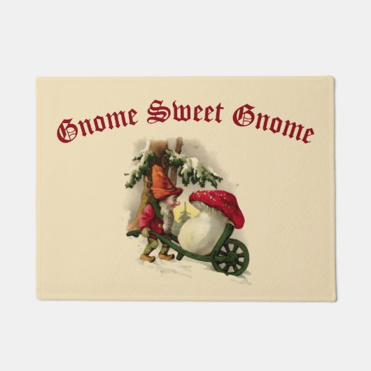 Paillasson Vintage Gnome Avec Champignons (Devant)