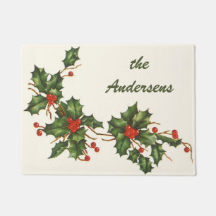 Paillasson Vintage Noël, Holly Plante avec les baies rouges