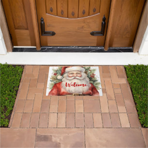 Paillasson Vintage Noël Père Noël Souriant Bienvenue