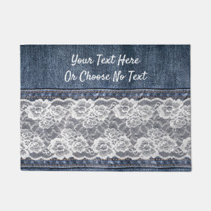 Paillasson Vintage Retro Blue Jeans Denim White Lace