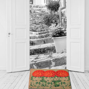 Paillasson Vintage Trioin de Géranium look Burlap
