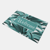 Paillasson Vintage Tropical Palm Botanique Aquarelle Turquois (Incliné)