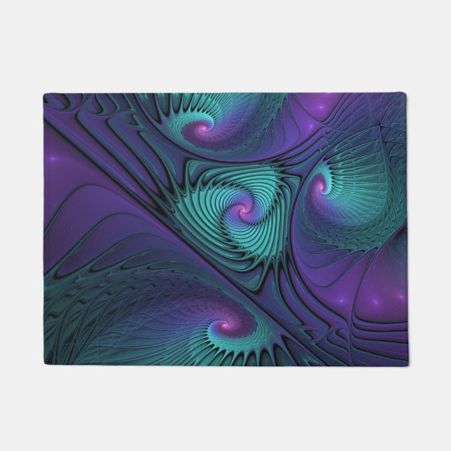 Paillasson Violet Rencontre Turquoise Moderne Art Fractal Abs (Devant)