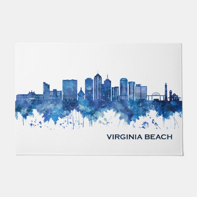 Paillasson Virginia Beach Virginia Skyline Blue (Devant)