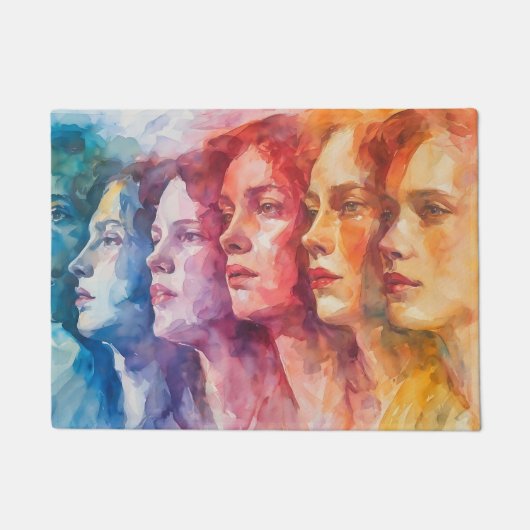 Paillasson Visages des femmes - Peinture aquarelle (Devant)