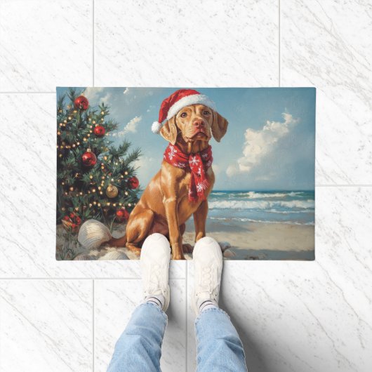 Paillasson Vizsla Dog Christmas Vintage Beach (Intérieur)