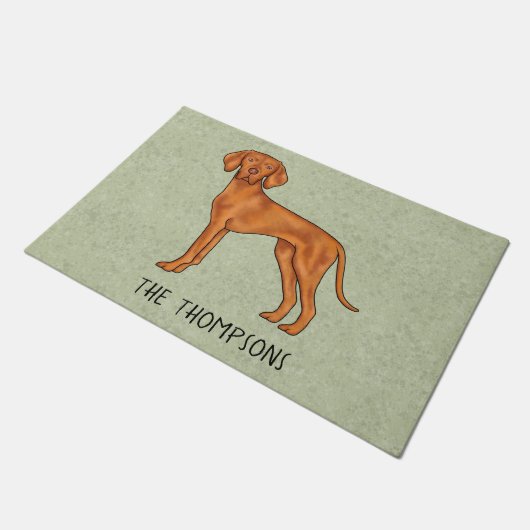 Paillasson Vizsla Hongroise Cute Dessin Chien Et Nom Vert (Incliné)