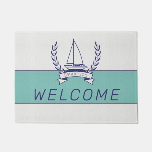 Paillasson Voilier nautique Turquoise Blue Navy été (Devant)