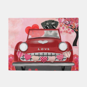 Paillasson Voiture de chien Schnauzer avec les coeurs Valenti