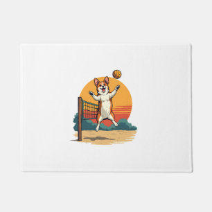 Paillasson Volleyball Corgi Vintage Illustration Vectoriel Co