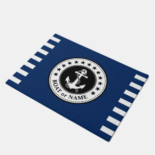 Paillasson Votre bateau ou nom Ancre Étoiles Bleu Bleu Blancs