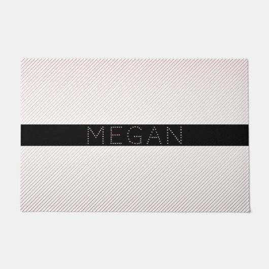 Paillasson Votre nom | Blanc fin et Rose subtil Ombre Stripes (Devant)
