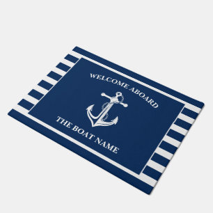 Paillasson Votre nom de bateau Ancre Bleu Bienvenue à bord