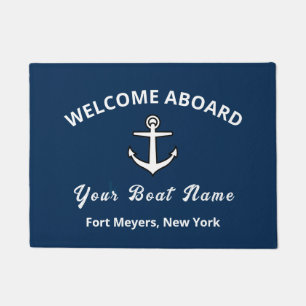 Paillasson Votre nom de bateau Ancre Blue Welcome Aboard Port