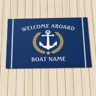 Paillasson Votre nom de bateau Ancre Laurel Bienvenue à bord