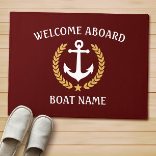 Paillasson Votre nom de bateau Ancre Laurel Bienvenue à bord