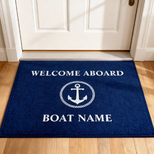 Paillasson Votre nom de bateau Sea Ancre Blue Bienvenue à bor