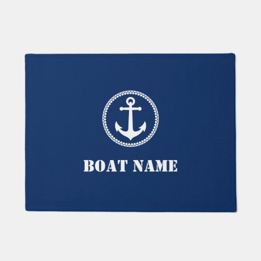 Paillasson Votre nom de bateau Sea Ancre Navy Blue (Devant)